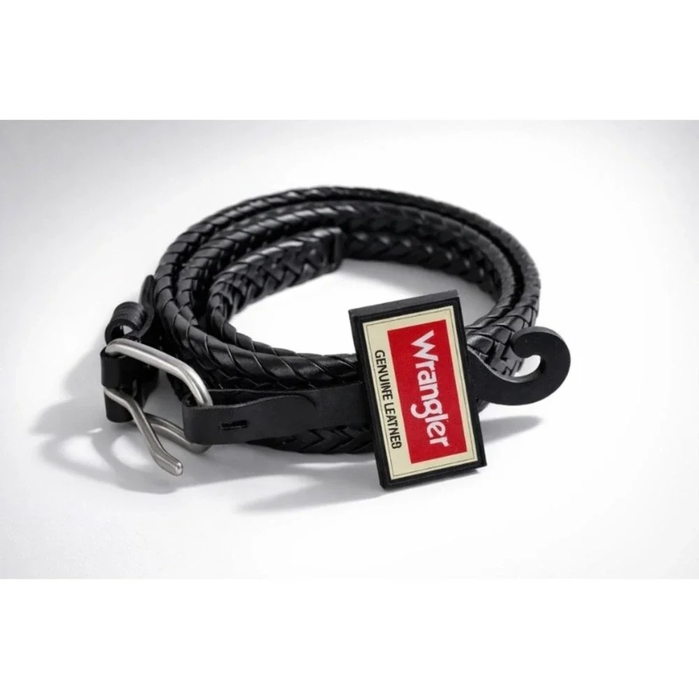 Wrangler Kids Black Braided Leather Belt 26-30 Vintage Retro Western Streetwear